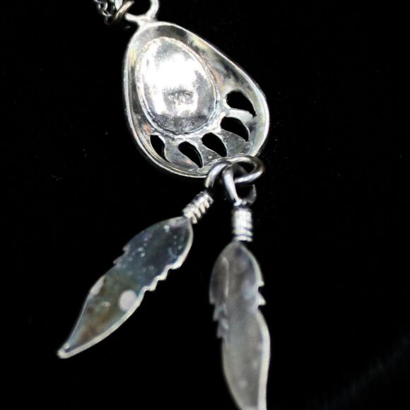 Vintage Sterling Silver Turquoise Bear Claw Feather Dangle Earrings Necklace Set - Picture 7 of 7